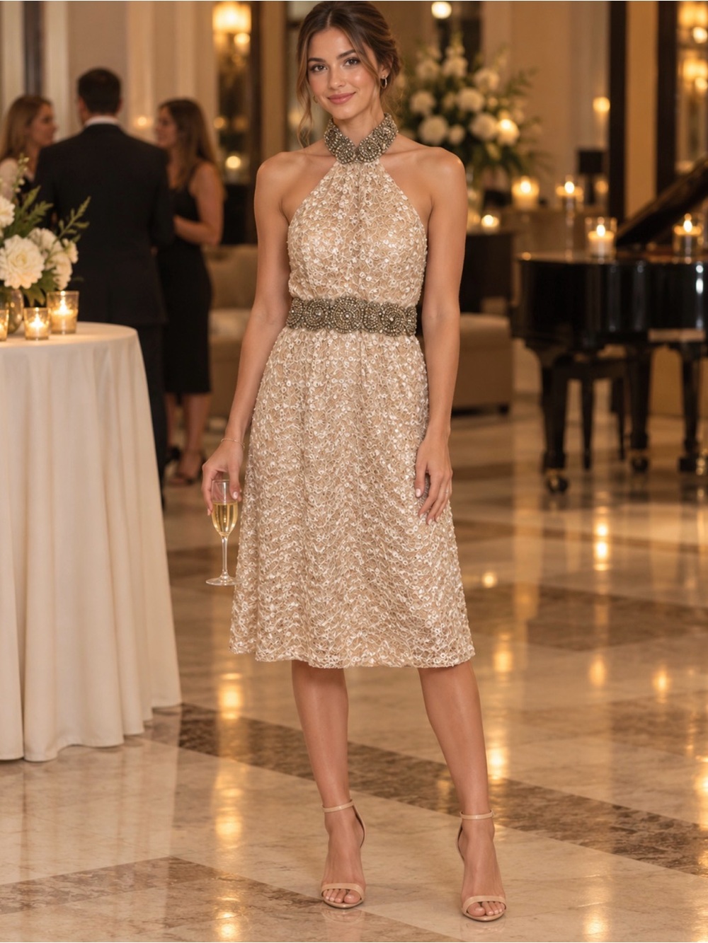 Elegant Cream Lace Prom Dress